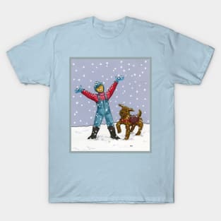 Boy and Dog in Snow T-Shirt